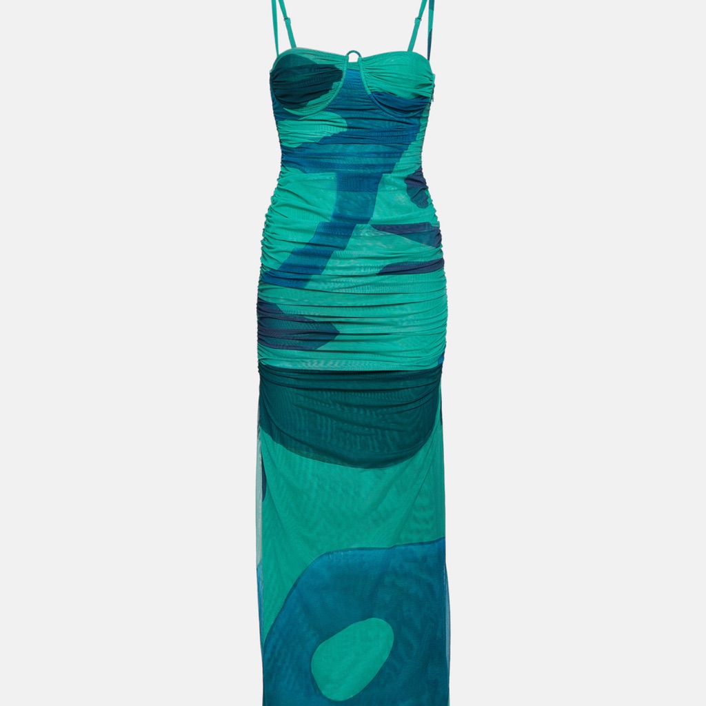 Sir The Label Teal And Navy Ruched Maxi Dress